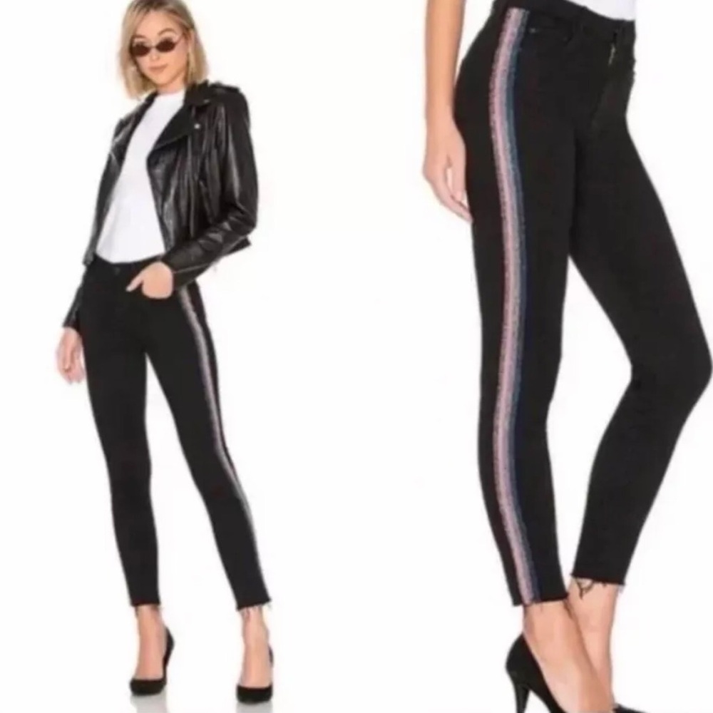 Mother High Waisted Looker Guilty Glitter Racer Ankle Fray Jeans Womens Size 30